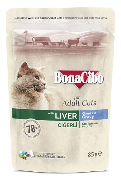 BonaCibo Soslu Ciğerli Pouch Yetişkin Kedi Yaş Maması