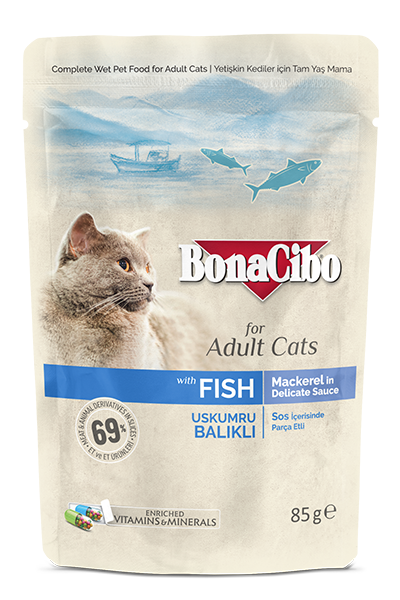 BonaCibo Soslu Uskumru-Balıklı Pouch Yetişkin Kedi Yaş Maması