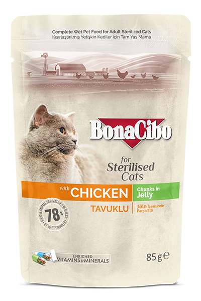 BonaCibo Jöleli Tavuklu Pouch Kısırlaştırılmış Yetişkin Kedi Yaş Maması